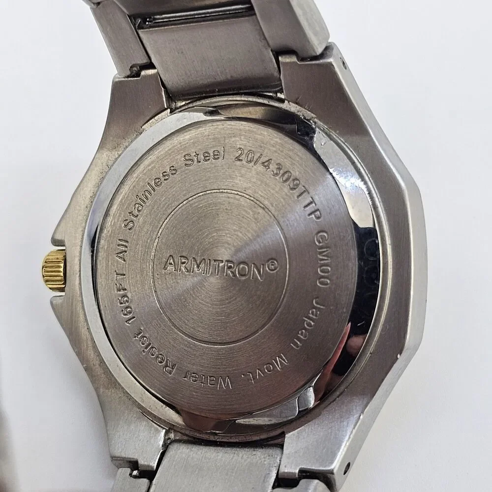 VTG Armitron Men's Watch 37MM Silver Dial Day/Date Two Tone Band 6